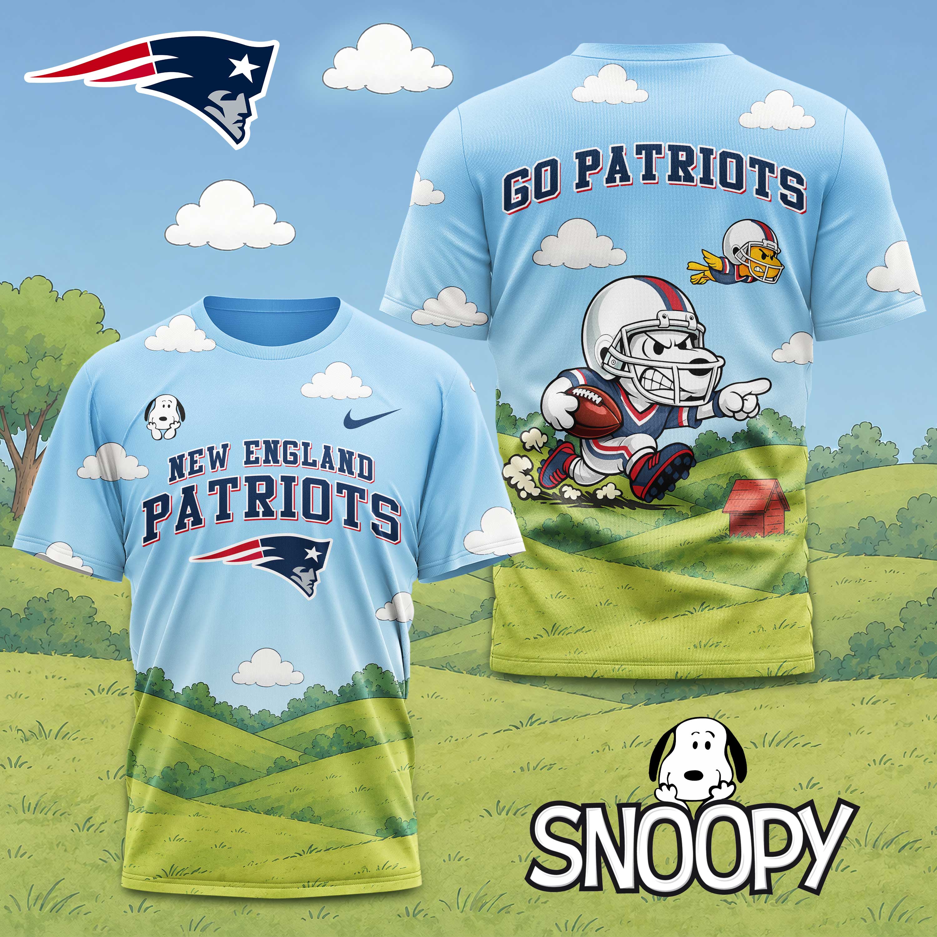 New England Patriots | Premium NFL Snoopy Touchdown 3D T-Shirt