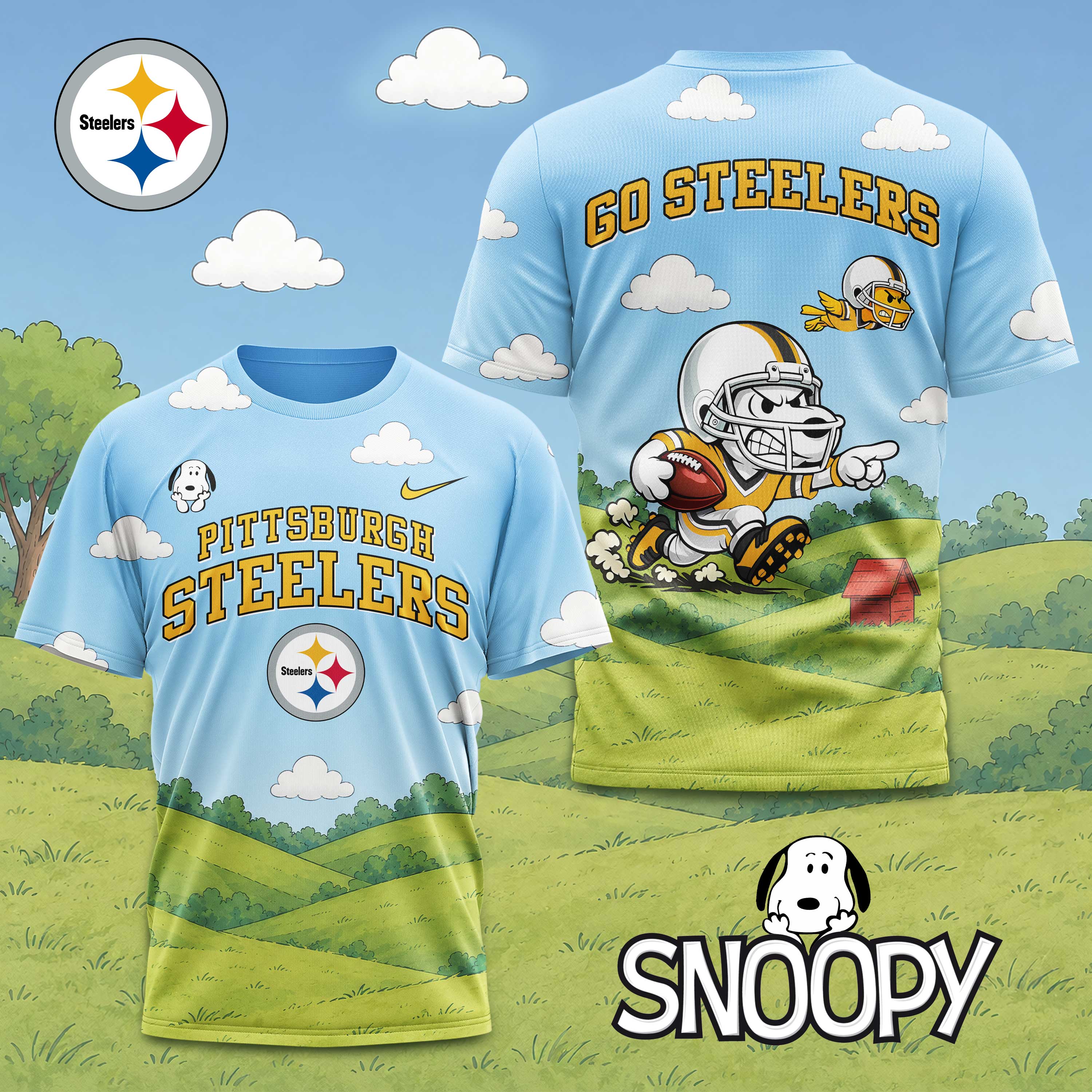 Pittsburgh Steelers | Premium NFL Snoopy Touchdown 3D T-Shirt