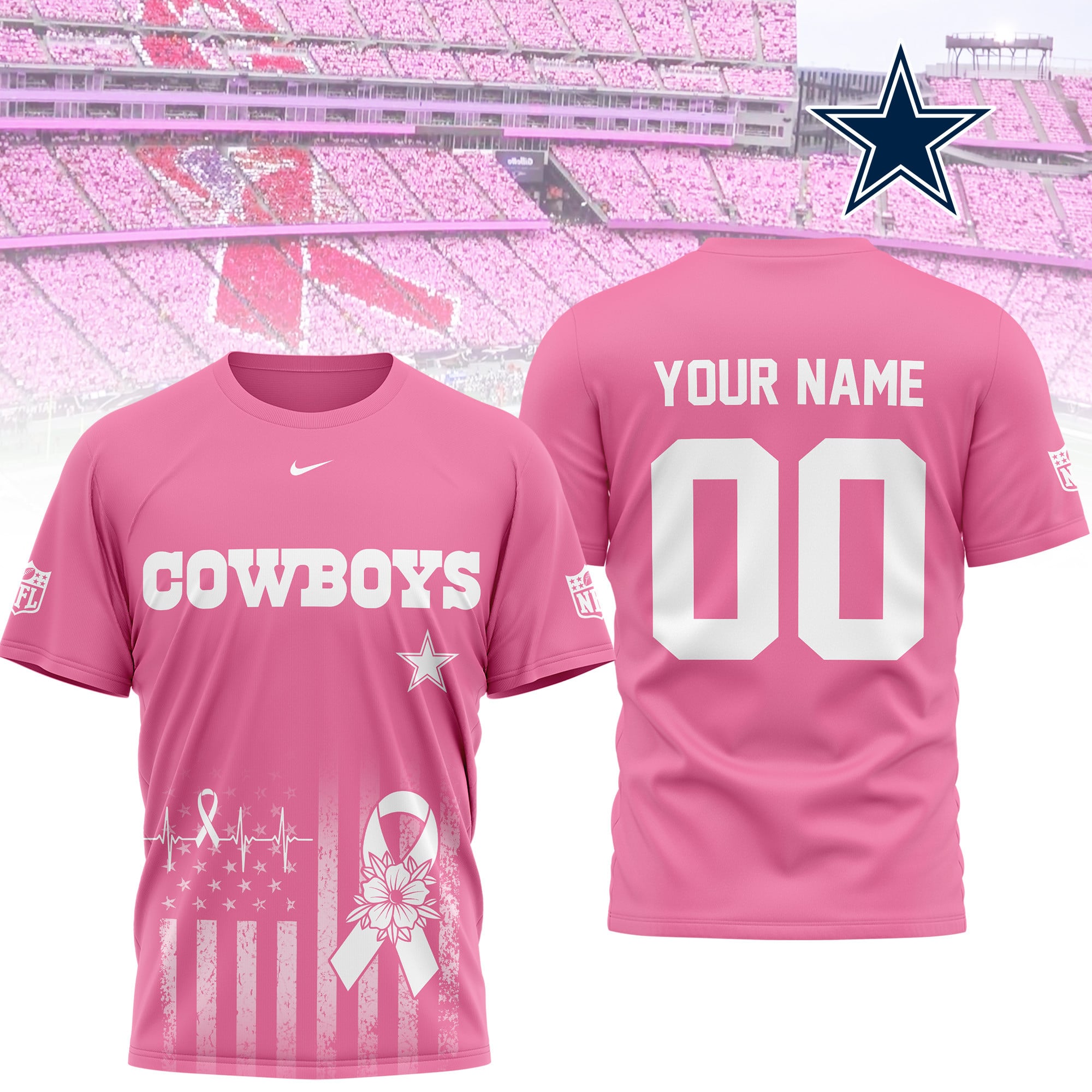Dallas Cowboys | Premium NFL Breast Cancer Awareness 3D Shirt NTH1