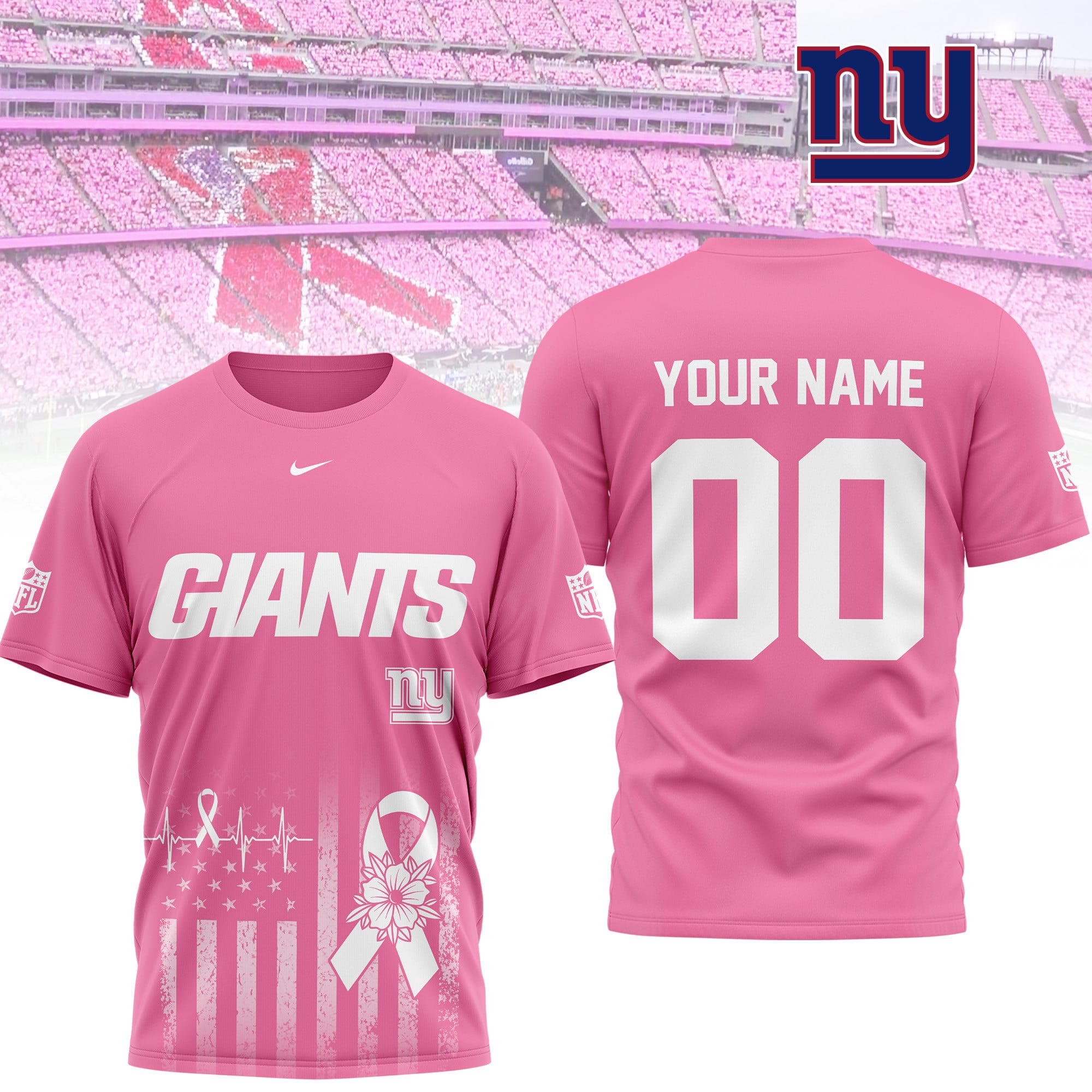 New York Giants | Premium NFL Breast Cancer Awareness 3D Shirt NTH1