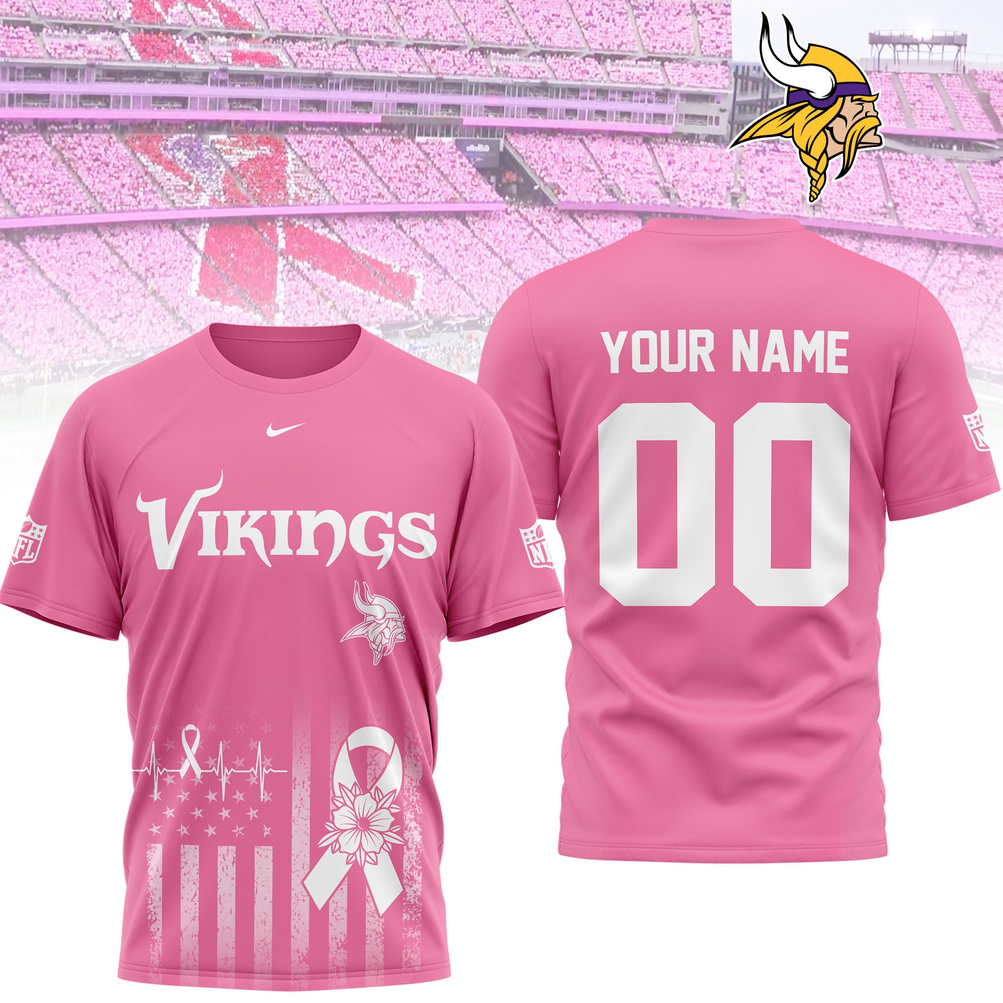 Minnesota Vikings | Premium NFL Breast Cancer Awareness 3D Shirt NTH1