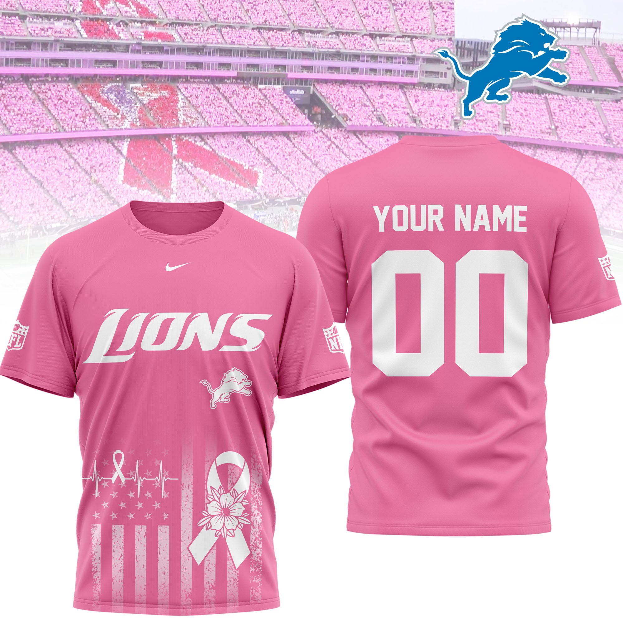 Detroit Lions | Premium NFL Breast Cancer Awareness 3D Shirt NTH1