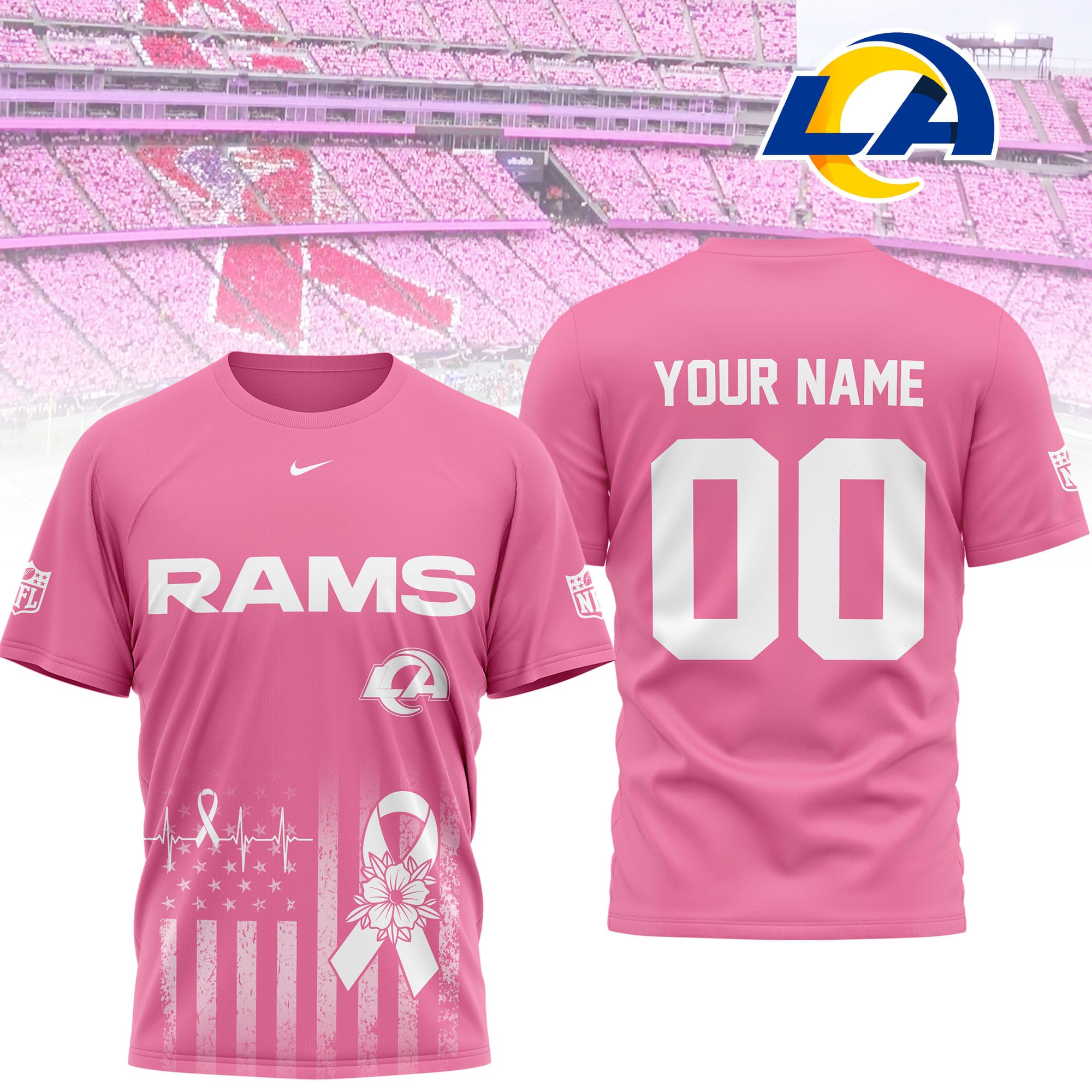 Los Angeles Rams | Premium NFL Breast Cancer Awareness 3D Shirt NTH1