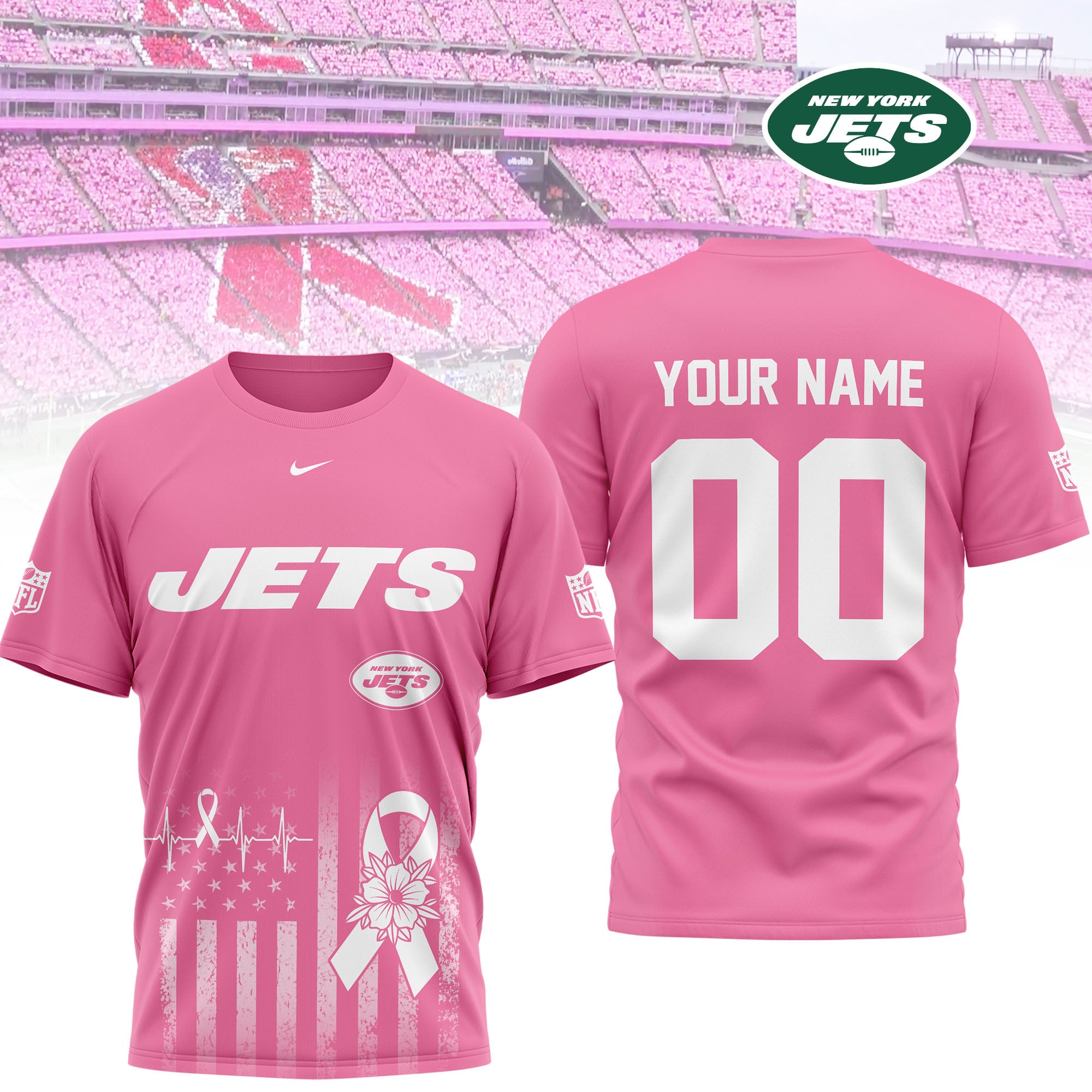New York Jets | Premium NFL Breast Cancer Awareness 3D Shirt NTH1