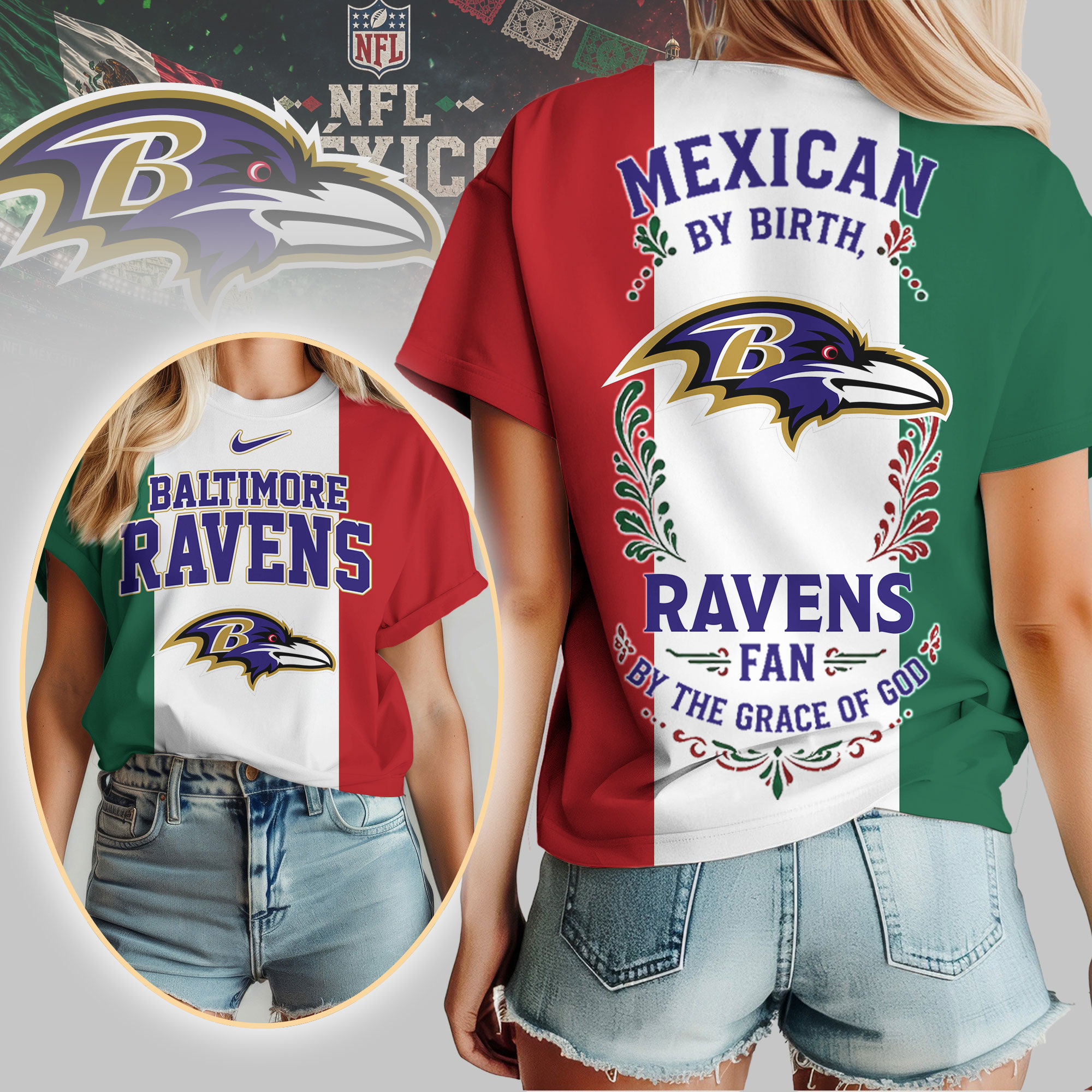 Baltimore Ravens | Premium NFL Mexican By Birth Women Shirt