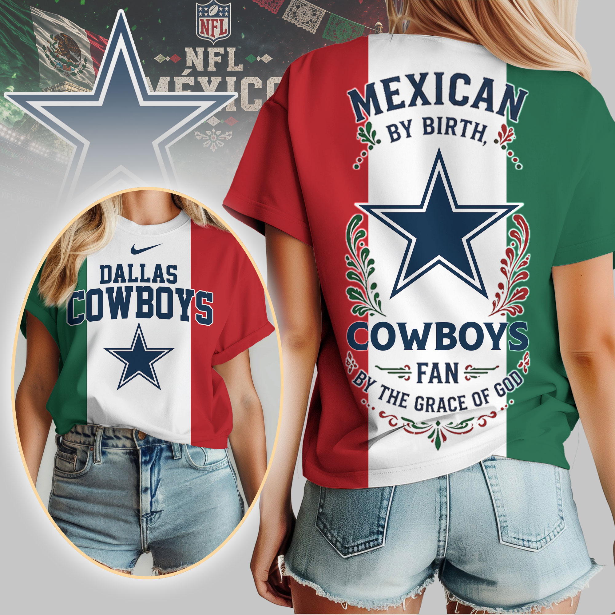 Dallas Cowboys | Premium NFL Mexican By Birth Women Shirt