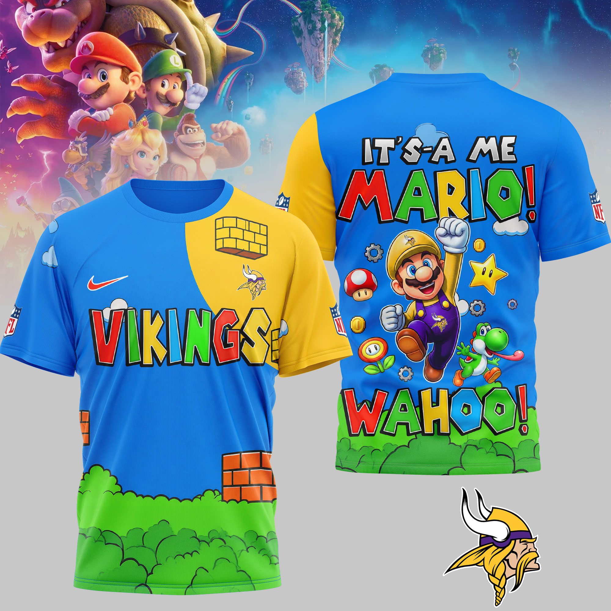 Minnesota Vikings | Premium NFL Its a Me Mario 3D Shirt