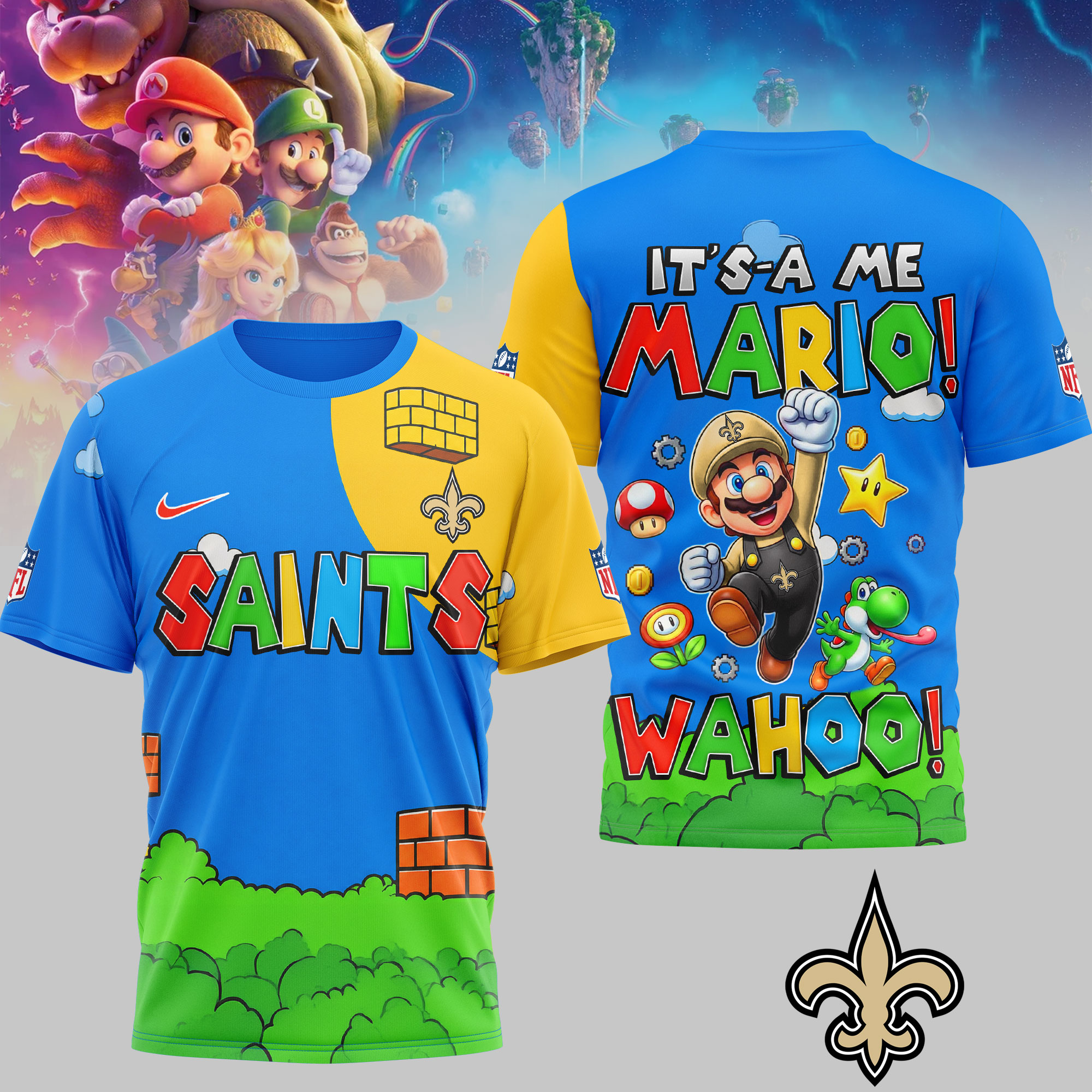 New Orleans Saints | Premium NFL Its a Me Mario 3D Shirt