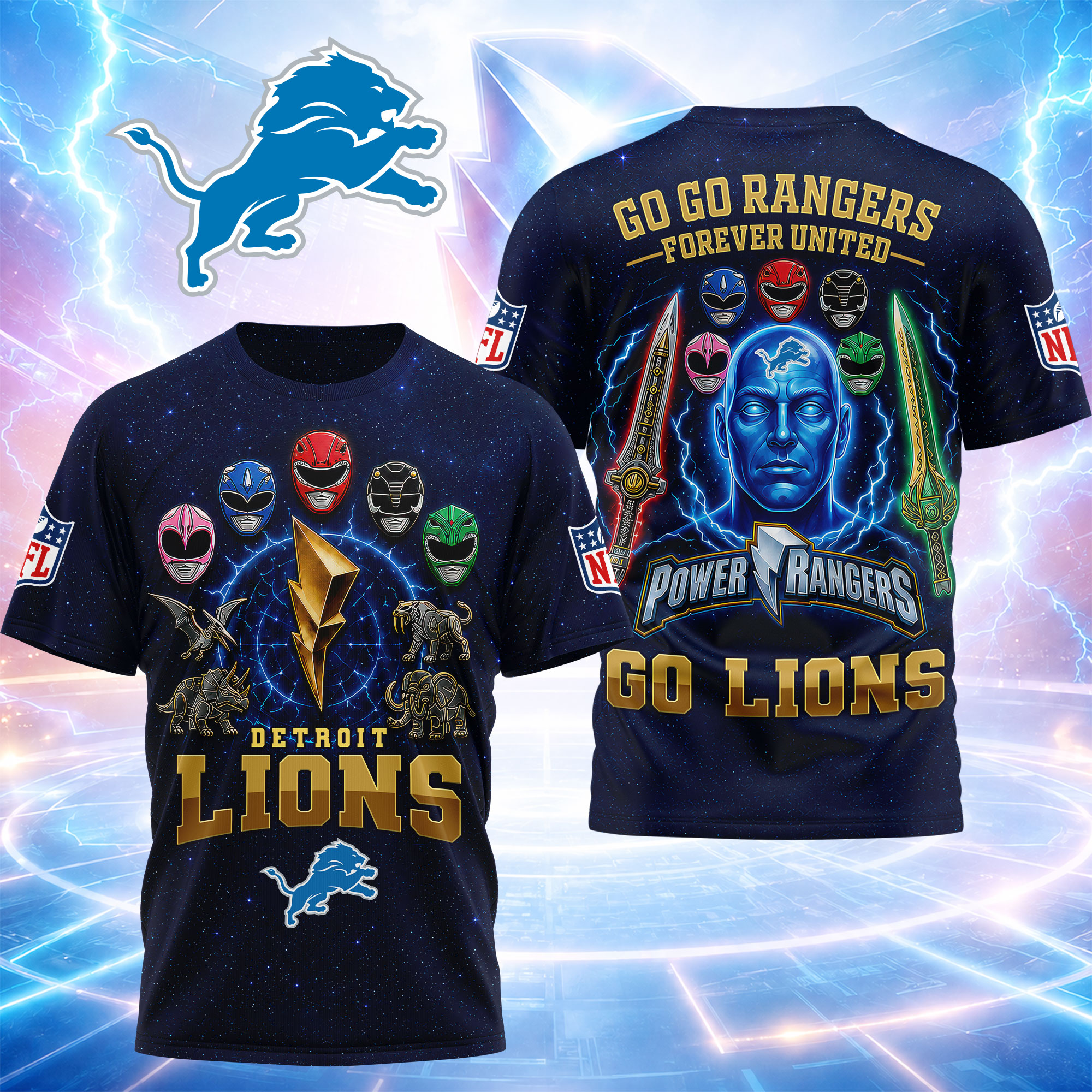 Detroit Lions | Premium NFL Go Go Rangers 3D Shirt