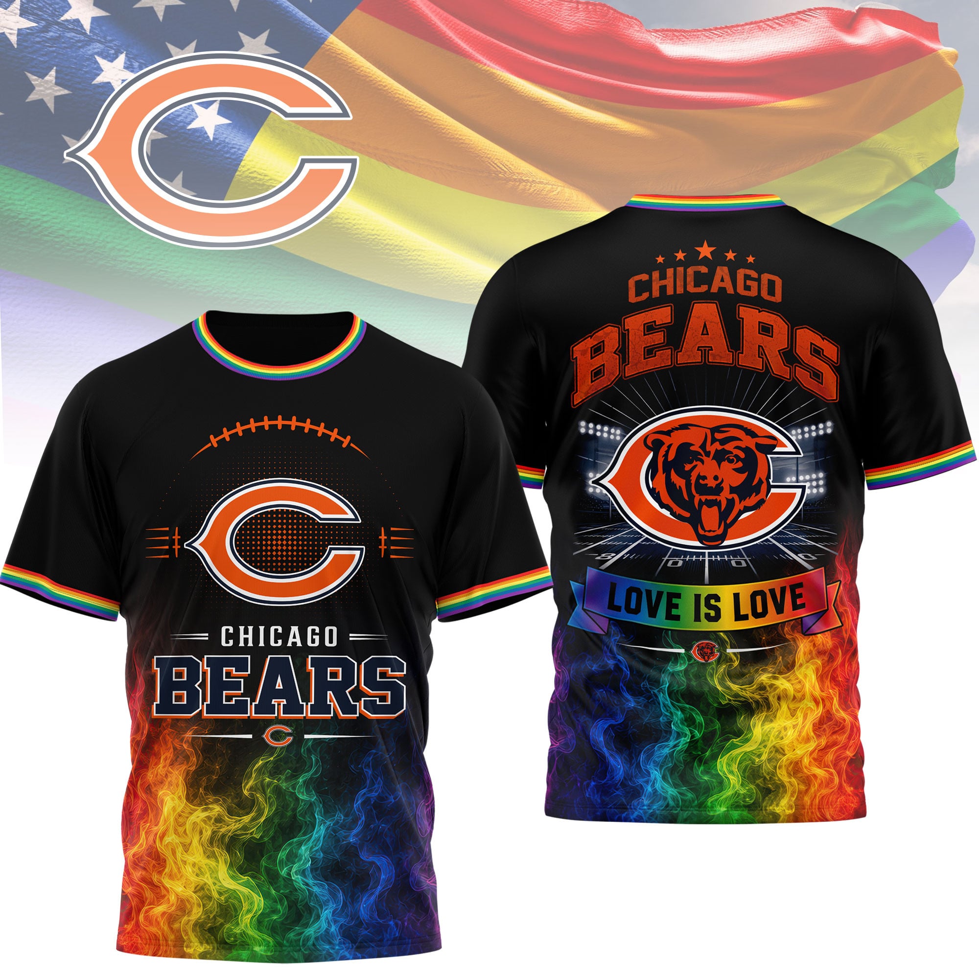 Chicago Bears | Premium NFL Love Is Love 3D Shirt NTH1