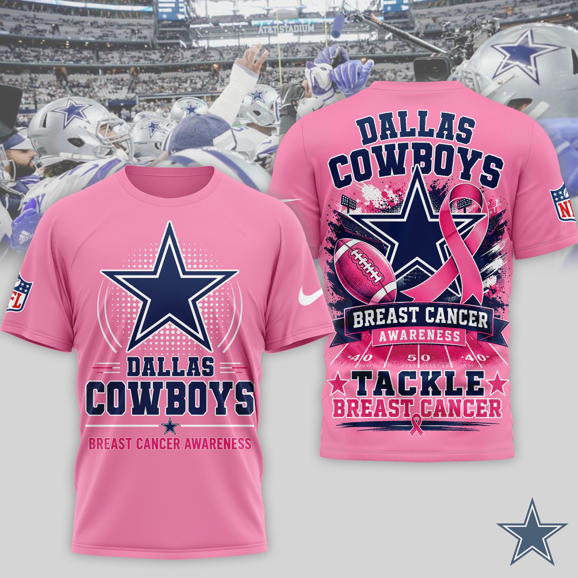 Dallas Cowboys | Premium NFL Tackle Breast Cancer Awareness 3D Shirt NTH1