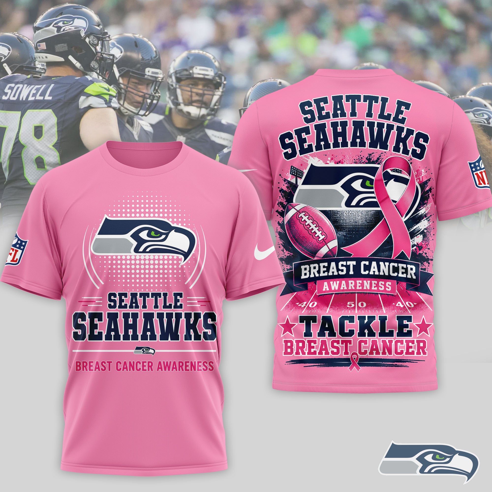 Seattle Seahawks | Premium NFL Tackle Breast Cancer Awareness 3D Shirt NTH1