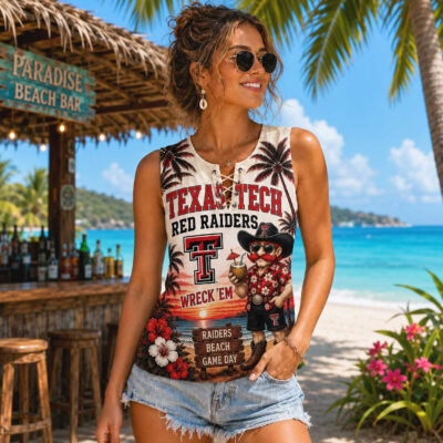 Texas Tech Red Raiders | Premium NCAA Tropical Game Day Lace-Up Tank Top - 3XL