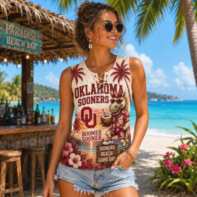 Oklahoma Sooners | Premium NCAA Tropical Game Day Lace-Up Tank Top