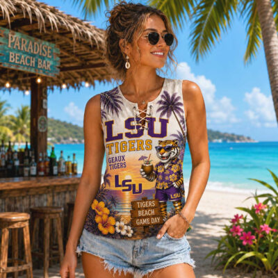 LSU Tigers | Premium NCAA Tropical Game Day Lace-Up Tank Top
