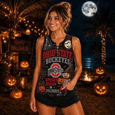 Ohio State Buckeyes | Premium NCAA Halloween Night Lace-Up Tank Top