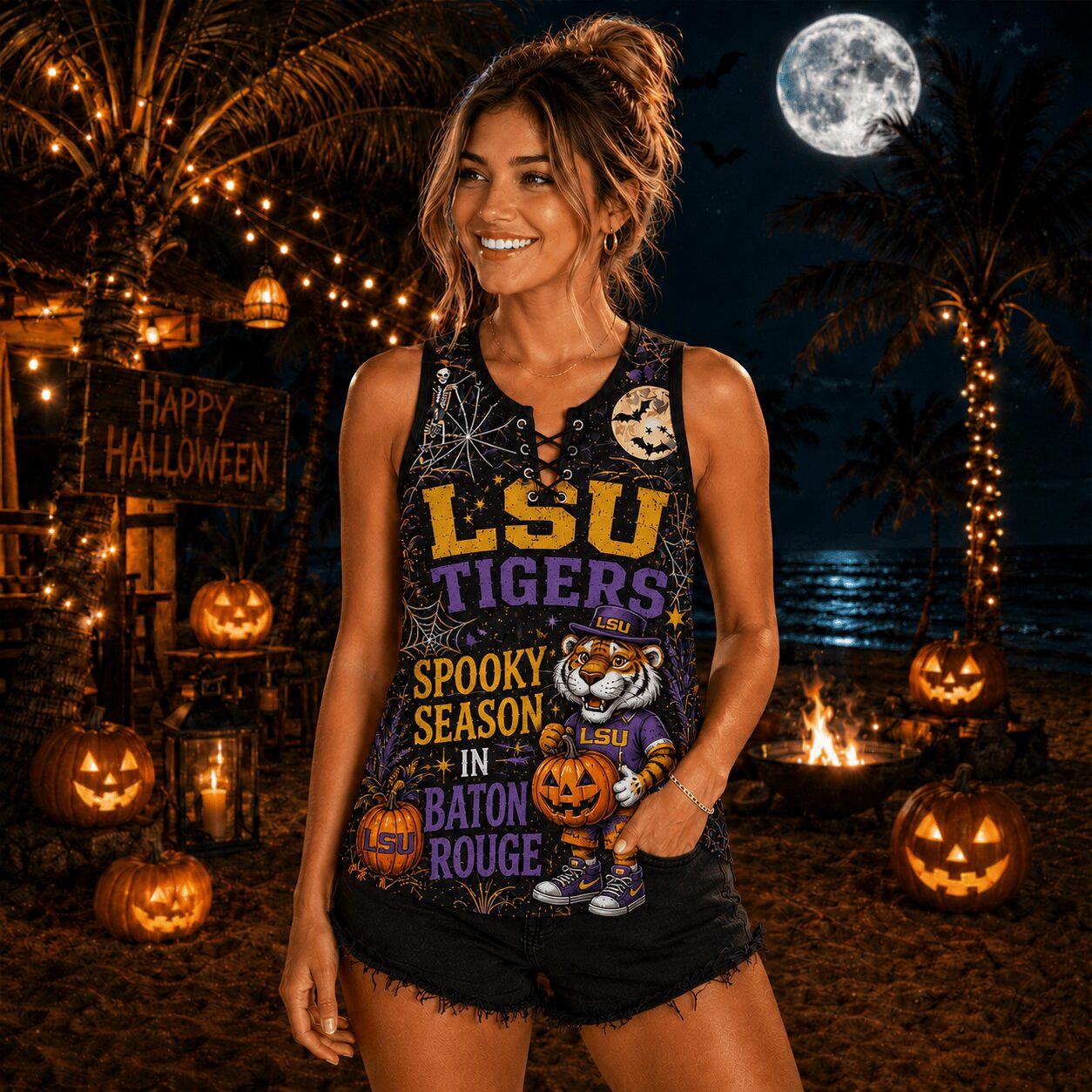 LSU Tigers | Premium NCAA Halloween Night Lace-Up Tank Top