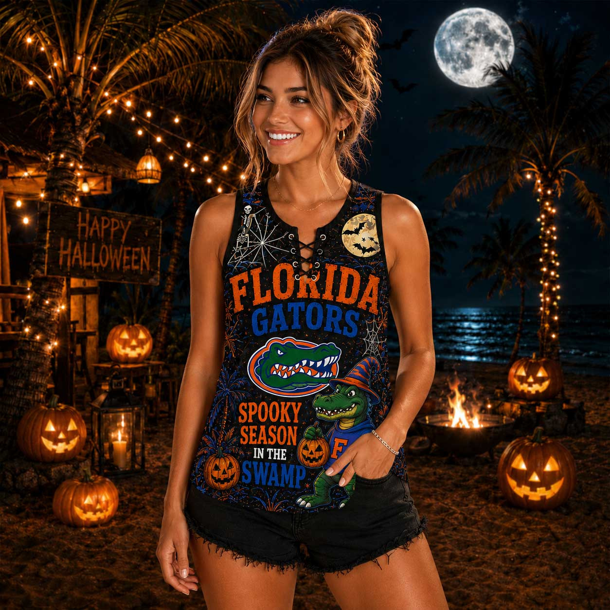 Florida Gators | Premium NCAA Halloween Night Lace-Up Tank Top