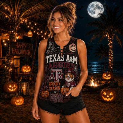 Texas A&M Aggies | Premium NCAA Halloween Night Lace-Up Tank Top - XL